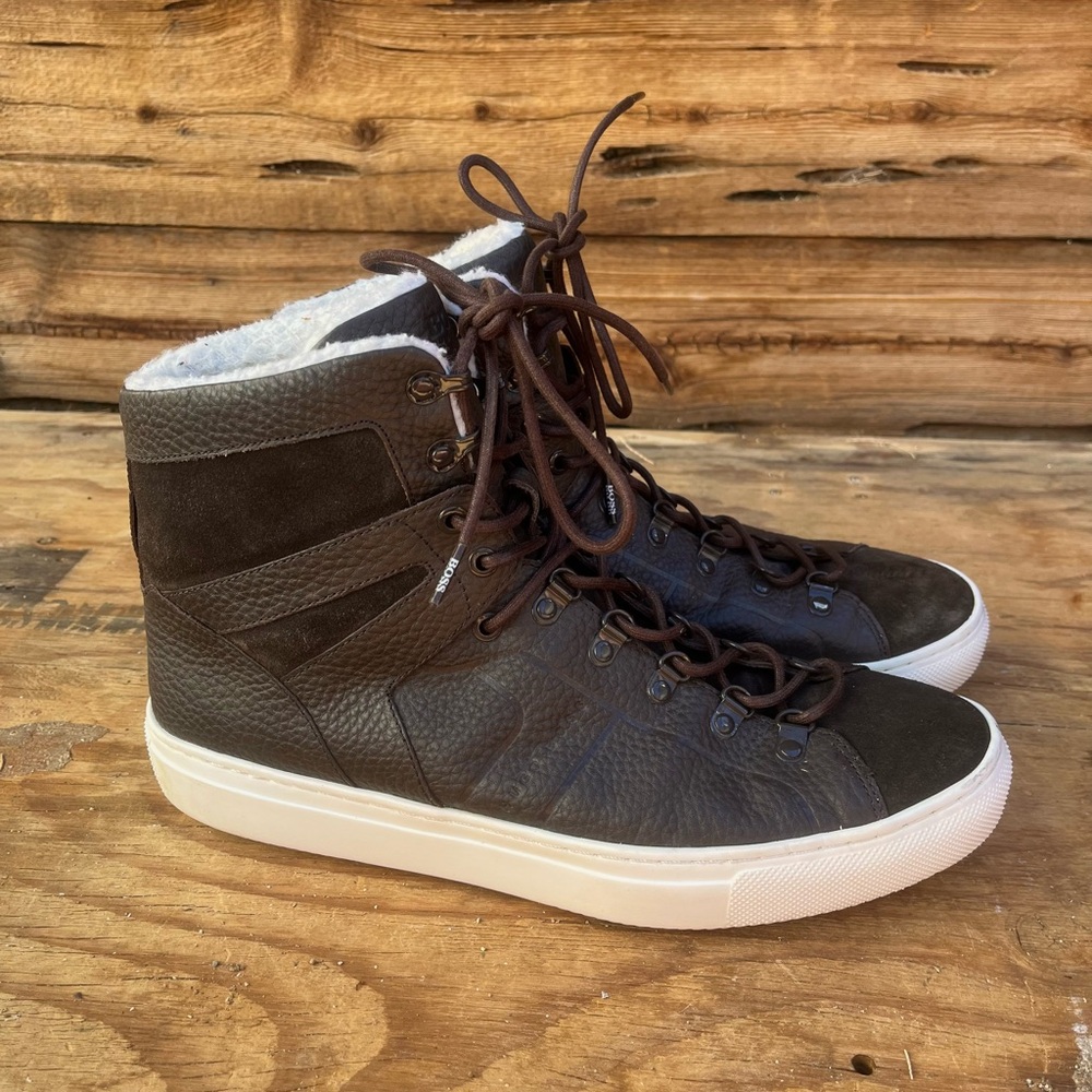 HUGO BOSS | Men's Brown Leather Boss Enlighten High Top Sneakers 11